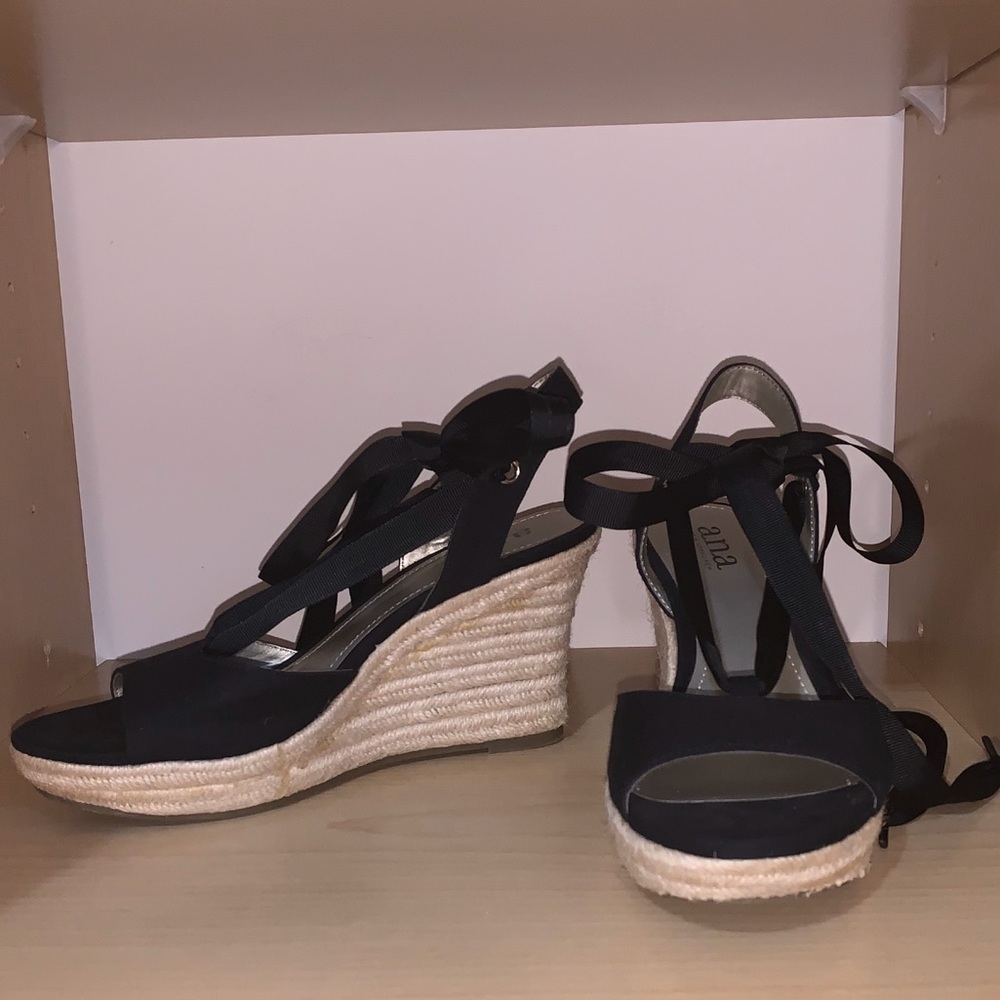 A.n.a Ribbon Lace Up Wedge Sandals